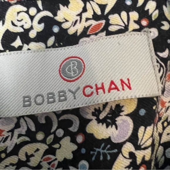 Bobby Chan Men's Size L Silk Bamboo Floral Short Blouse Black Yellow Lightweight - Picture 9 of 11